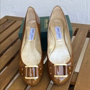 Jimmy Choo Brown Patent Leather Flats, size 39 1/2